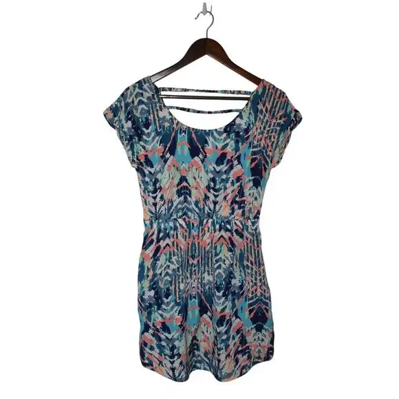 American Eagle Outfitters Short Sleeve Blue Print Dress SzXS - Picture 1 of 3